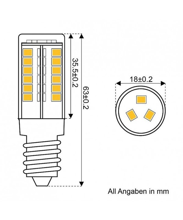 LED für Notstrombeleuchtung SMD  3W Tubular, 270 Grad, E14, AC 190-260V, DC190-269V