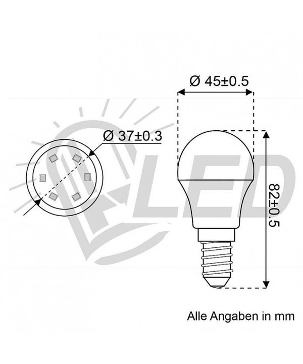 LED für Notstrombeleuchtung Tropfen 45mm, 3,7W E14, 180 Grad, AC 85-265 V, DC 60-269 V