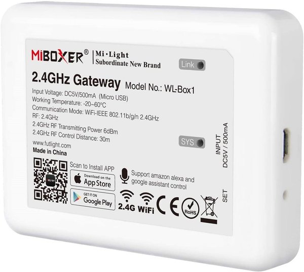 MiBoxer WiFi 2,4GHz Bridge Alexa und Google Sprachsteuerung Gateway WL-Box1